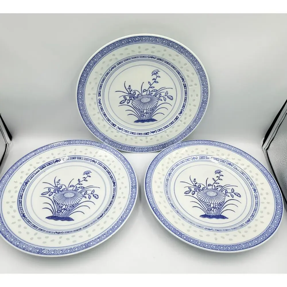 Vintage Jingdezhen Rice Grain Dinner Plates 10
